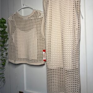 Steve Madden Cream Crochet Shirt & Skirt Set